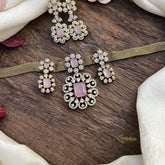 Exquisite Victorian Diamond Hasli Neckpiece-Baby Pink-VV1928